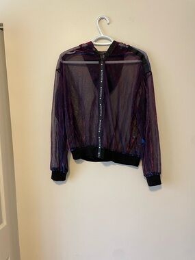 Y2K/2000’s Sheer Iridescent Purple Zip-Up Hooded Jacket